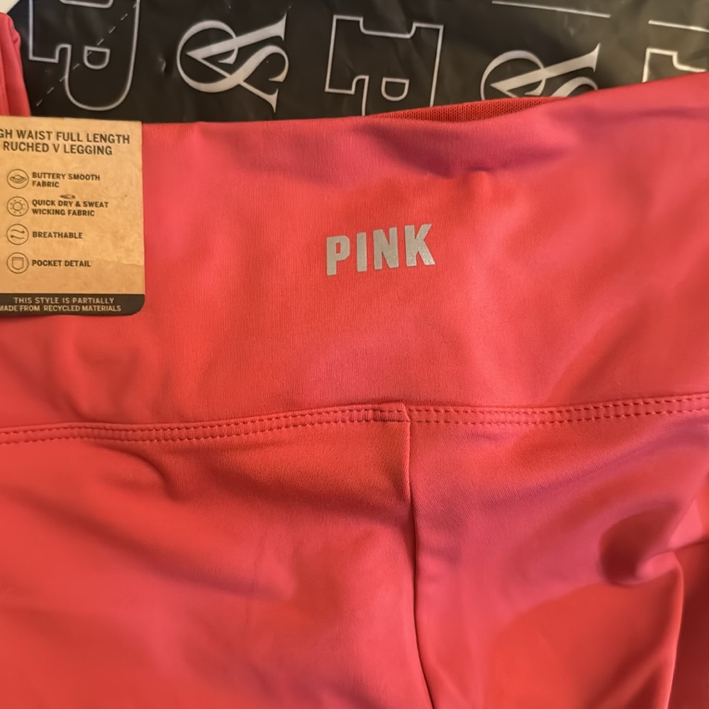 NWT VS PINK high waist leggings adjustable butter soft ruched  Coral - Picture 7 of 7
